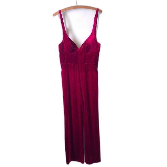 Azazie Red Velvet Corset Jumpsuit Tank Wide Leg Date Romance Wedding Bridesmaid - Picture 4 of 13